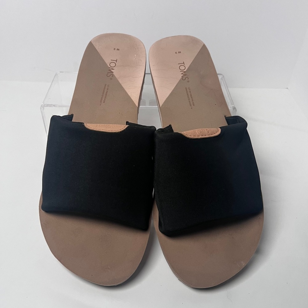 TOMS Carly Jersey Size‎ 9 Black Fabric Slides Sandals Casual Slip On Shoes